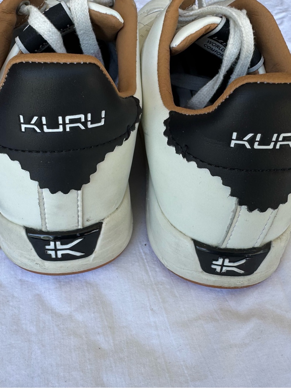 Kuru White Leather Casual Sneakers with Tan Trim - Picture 5 of 8